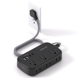 Black Extension Cord 10 ft, Flat Plug Power Strip with USB C, Ultra Thin Flat Plug Extension Cord - 6 Outlets with 4 USB Ports(2 USB C), Power Strip for Dorm Room Travel Essentials