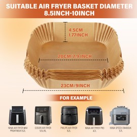 Air Fryer Liners Disposable for Ninja Air Fryer MAX PRO AF180UK 6.2L, AF140UK 4.7L, Cosori Air Fryer 5.5L/6L, 100pcs Air Fryer Paper Liners Square, Greaseproof, Parchment Paper for Air Fryer 4.5L-6.5L