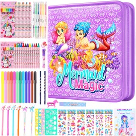 DOKKIA Fruit Scented Kids Coloring Pens Markers Set 65 PCS Art Craft Drawing Case Washable Kits Pencil Crayon&Coloring Book Supplies,Birthday Gifts for Girls 4-5-6-7-8-12 Year Old Mermaid Tail Purple