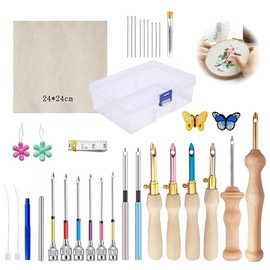 SelWatty Kit de Aguja Perforadora de Bordado, 35Pcs Aguja Magica para Bordar Kit, Ajustable Herramienta de Punzón para Bordar, Aguja Magica para Bordar, para Costura DIY, Coser Fieltro Manualidades