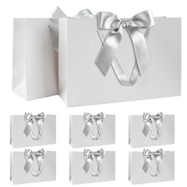 Gift Bags Set, White Gift Bags with Ribbon Gift Bags with Handles White Gift Bags with Silver Ribbon 8pcs 30x20x10cm Gift Bags for Christmas Birthday Wedding Anniversary