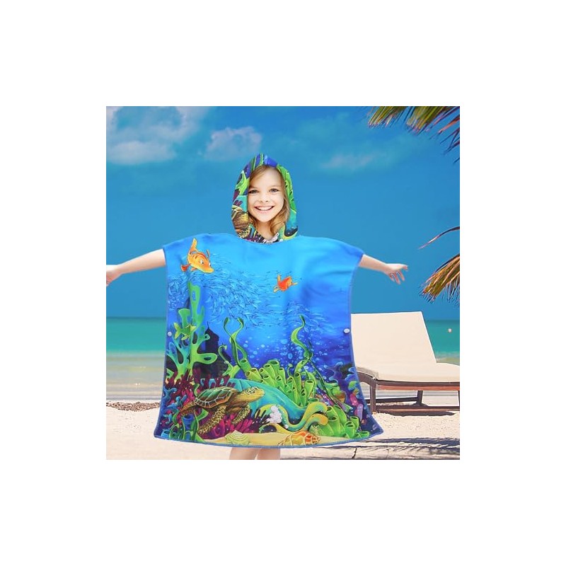 FEBE Bath Poncho Children's Ocean Bath Towel with Hood Bathrobe