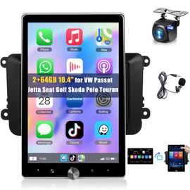 10.4inch Radio for VW Volkswagen Seat Golf Passat Jetta Beetle Tiguan Touran EOS[2+64G] Wireless CarPlay Car Stereo,Android Auto Touchscreen,Android,EQ DSP,Bluetooth5.0,GPS,FM,WiFi,50UI+Backup Camera