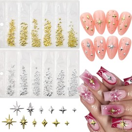 DEWJDFSC 3D Star Nail Charms for Nails Art Gold and Silver Star Nail Charms Rhinestones for Nails Art Supplies Accessories for Women Girls Nail Jewelry Manicure Decorations