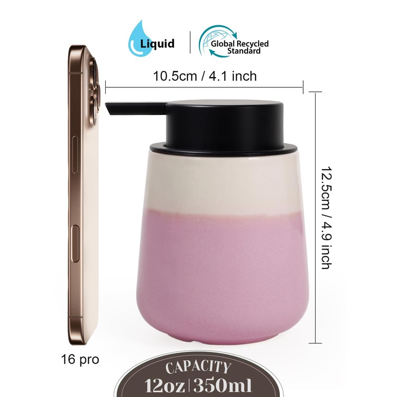 INGOFIN Ceramic Foaming Soap Dispenser - 12oz Foam Hand Soap