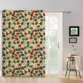 ggaimwf Maple Leaf Curtains, Autumn Leaves Patterned Curtains, Natural Motif, Pencil Pleat for Bedroom, Rural Farmhouse Window Panels, Door Curtains, Loop Back, 135 x 245 cm, 1 Panel