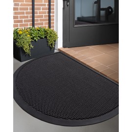 LUMI Half Round Door Mat, Welcome Entrance Mat, Ultra-Thin Doormat Semicircular Durable Rubber Non Slip Front Door Mat for Outside Inside Entry Dirt Trapper,17"x30", Black