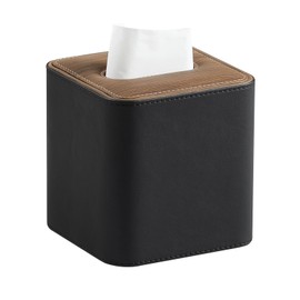Cretkhp Tissue Box Cover Square, Modern PU Leather Tissue Holder with Magnetic Closure for Bathroom NightStands, Decorative Square Tissue Box Holder (Black)