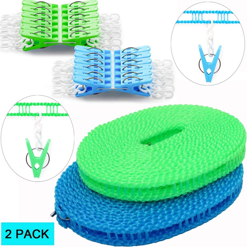 Laundry Rope, Travel, Laundry Drying Rope, Blue, 2 Pieces, Approx.