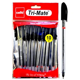 Cello Black Ballpoint Pens, Tri-Mate Medium Point Biros Multipack Pens | 1.0mm Ball Point Black Ink Pens for Writing | Ballpoint Pens Ideal for Stationery Supplies and School Supplies Pack of 10
