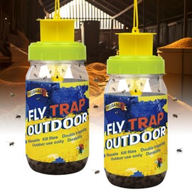 Glovv 2 Pack Reusable Fly Traps Outdoor for Patio with Bait Refill, Haning Fly Jar Trap Gnat Catcher Killer for Outside, Filth Flies Insect Bug Control to Repellent Fruit Fly for Ranch, Yard
