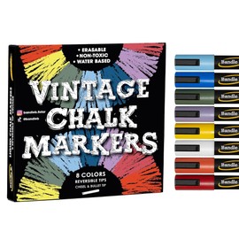 Chalk Markers - 8 Vintage, Erasable, Non-Toxic, Water-Based, Reversible Tips, For Kids and Grown-Ups for Glass or Chalkboard Markers for Businesses, Restaurants, (Vintage/Pastel 6mm)