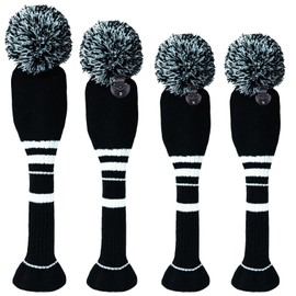 Golf Headcovers with Pom Pom for 1 3 5 Driver Fairway Hybrid Golf Covers Set with Number Plate Knitted Golf Headcovers (Carbon 1, 3, 3, 5) 3 or 4 Pieces