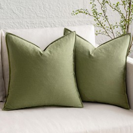 MIULEE Pack of 2 Sage Green Pillow Covers 24x24 Inch Decorative Couch Throw Pillow Covers Linen Cushion Covers Set Modern Farmhouse Home Decor for Sofa Living Room Bed