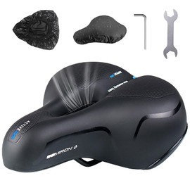 Comfortable Bicycle Saddle, Gel Bicycle Seat, Wide, Soft, Breathable, Shock-Absorbing, Ergonomic Bicycle Saddle with Waterproof Cover, Installation Tools, 26 x 21.5 cm, Blue