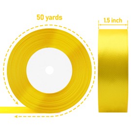 Showin 1 1/2 Inch Double Face Satin Ribbon Yellow, 50Yards Craft Fabric Ribbon for Gift Wrapping, Floral Bouquets, Wedding Decoration