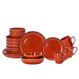 Home VSS, Eur-Nordic Shape Raising Rim 20pc Dinnerware Set, Shiny Glaze Orange with Speckle Effect