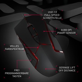 CHERRY MC 3.1, kabelgebunde Gaming-Maus, hochpräziser optischer 5.000 dpi Pixart-Sensor, 6 frei programmierbare Tasten, RGB-beleuchtet, symmetrisches Design, schwarz