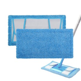 Zeltauto Microfiber Reusable Mop Pads, 2 Pack, Blue, for Flash Speedmop, Heavy Duty Wet Dry Cleaning, Machine Washable, 12mm Thick, Surface Recommendation: Floor, Wood