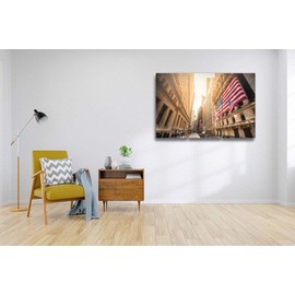 New York Stock Exchange, Wall Street, USA Print On Canvas Wall Artwork Modern Photography Home Decor Unique Pattern Stretched and Framed 3 Piece