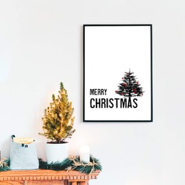 Merry Christmas Poster: DIN A4 30 x 40 cm - Christmas Decoration - Black White Christmas Tree Motif for Christmas - Wall Decoration Picture - without Picture Frame