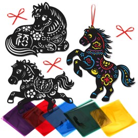 JSRQT Chinese New Year Decorations Year of The Horse 2026 Chinese New Crafts for Kids Lunar Stickers Horse Decorations Pack of 3 Arts Crafts Stained Glass Decoration