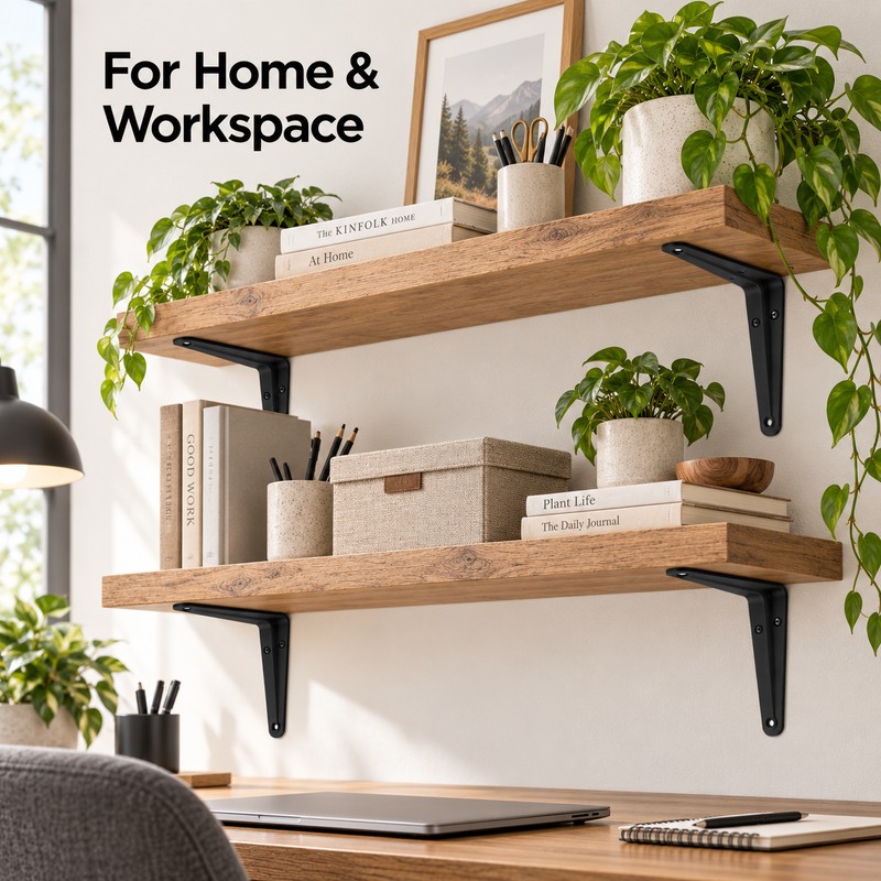 Floating Shelf L Brackets – Black Steel Wall Mount Supports