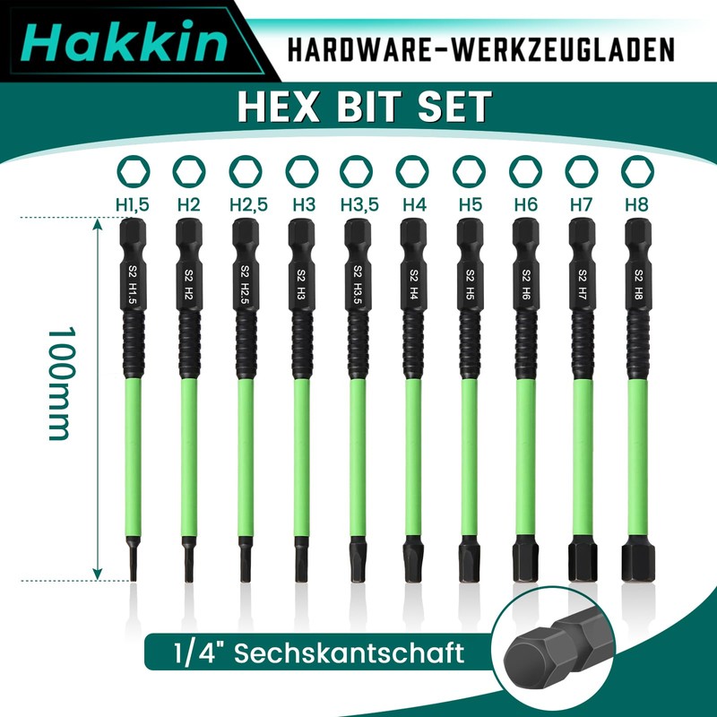 Hakkin Hex Bits Set Long 100 mm Allen Bit Set