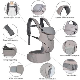 LUFFCABO All-Season Ergonomic Baby Carrier, Breathable Baby Carrier Newborn to Toddler (8-33lbs), Toddler Carrier, Infant Carrier with Temperature Control Panel Design (Misty Grey)