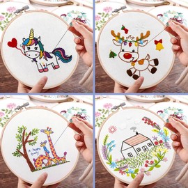 4 Pack Embroidery Starter Kit with Pattern for Beginners, Beginner Embroidery Kit for Adults, Cross Stitch Kits Hand Embroidery Kit Needlepoint Kits