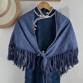 HURESON Triangular Stole, Women's, Thin, Cotton, Shawl, Large Scarf, Shawl, For Spring, Summer, Autumn, Protects Against Air Conditioning, UV Protection, Present, Gift, Wedding, Invitation