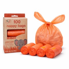 TidyZ 100 Nappy Bags with Tie Handles - 4 Rolls of 25 Pocket-Sized Travel Packs - Extra Strong & Degradable Baby Waste Disposal Bags(Pack of 1)