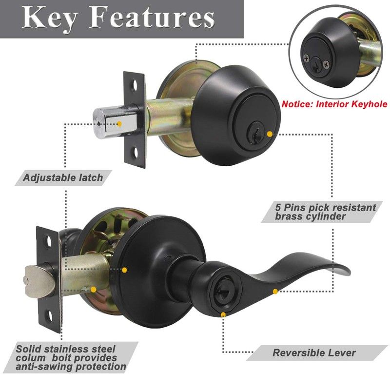 Probrico Entrance Lever Door Handle, Reversible for Right and Left