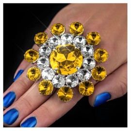 DarBudMay Luxury Rhinestone Cocktail Open Rings Summer Beach Adjustable Wedding Rings Jewelry Crystal Statement Big Finger Rings for Decoration Women (Yellow)