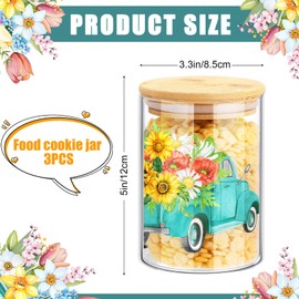 SiliFine 3 Pcs Spring Decorations for Home Glass Spring Food Storage Jar with Wooden Lid Spring Canisters Sets for Kitchen Organizer 22 oz Flower Mason Jars Clear Bamboo Sugar Coffee Canning Jar