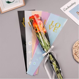 WRBAJIS 50Pcs Mothers Day Flower Wrapping Bags Clear Single Flower Sleeves Packaging Bags Waterproof Floral Wrapping Paper for Bouquets Mother's Day Graduation Wedding Birthday Party Supplies