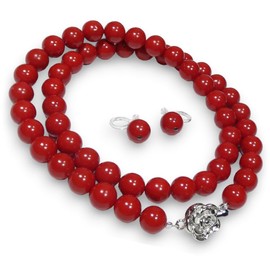 B-style Coral Necklace, Synthetic 16.5 inches (42 cm), Earring Set, Blood Red, Coral Necklace