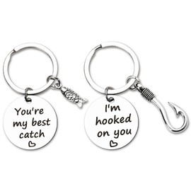 Girlfriend Boyfriend Valentines Day Gifts for Couples You're My Best Catch I'm Hooked on You Keychains Set for 2 Wife Husband Anniversary Birthday Gift for Couple Keychains for Him and Her