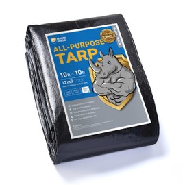 GUARD SHIELD Black Tarps Heavy Duty Plus+ Waterproof 10x10 Feet, 12mil Large Tarp with Reinforced Grommets, Outdoor Cover for Roof, Car, Boat, Truck and Ground Pool