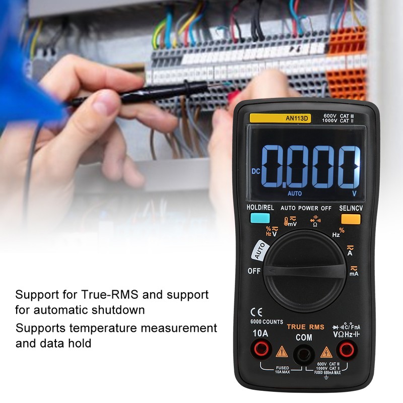 AN113D 6000 Counts Digital Multimeter Transistor Tester Auto Range AC/DC