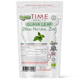 Time Health Organic Guava Leaf Extract C 20mg Natural Zinc per Capsule C Vegan C Zero Additives C GMP Standards C (60 Capsule Pouch)