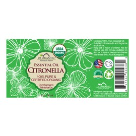 US Organic Citronella Essential Oil, USDA Certified, 100% Pure, 30 ml, Improved caps and droppers – Used for Skin Care, DIY Projects Like Candle Making and Much More
