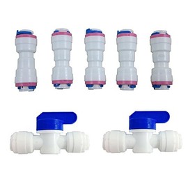 Lemoy 1/4" Tube Push Fit Straight Quick Connect Check Valve for RO Water Reverse Osmosis System (Pack of 5) (5 pack+2 ball valve)