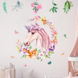 astylishome Wall Stickers for Bedrooms Unicorn Decals Art Waterproof Removable Unicorns Sticker Flower Peel and Stick Rainbow for Bedroom Living Room Decoration 1103
