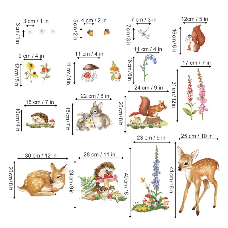 decalmile Woodland Animal Wall Decals Deer Rabbit Squirrel Wall Stickers