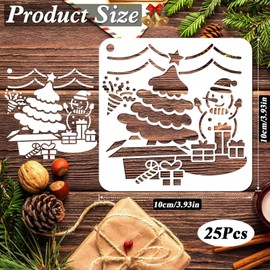 25 Pcs 3.9x3.9 Inch Christmas Stencils, Christmas Window Stencils, Christmas Stencils Reusable Snowflake Santa Claus Christmas Tree Drawing Painting Stencils for DIY Card Craft Home Decor