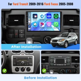 [4+64G] Android 15 Car Stereo Radio for Ford Transit 2009-2016/ Ford Focus 2005-2008 with Wireless CarPlay Android Auto, 9 Inch Touch Screen Car Radio in Dash GPS Navi WiFi Bluetooth 5.0 FM 32EQ