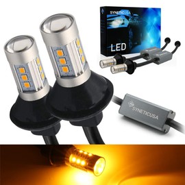 Syneticusa 7443 Error Free Canbus Ready Yellow/Amber LED Front/Rear Turn Signal Light Bulbs DRL Parking Lamp No Hyper Flash All in One