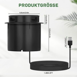 Desktop Embedded Wireless Charger, 3-in-1 15 W Wireless Desk Charger, 2 x USB, Retractable Built-in Table Charger, Pop-Up Quick Charging Station for Bedside Table, Desks, Furniture