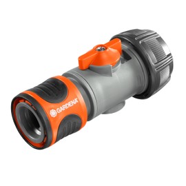 GARDENA 2943-20 Water Stop Connector with Water Volume Control Valve, Made in Germany, Orange/Gray, Compatible with 0.7 inch (19 mm) Hose